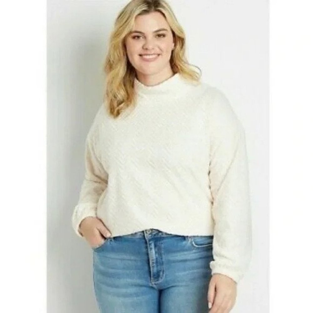 Maurices Light Pink Fleece Chevron Print Mock Neck Pullover Sweater Womens M